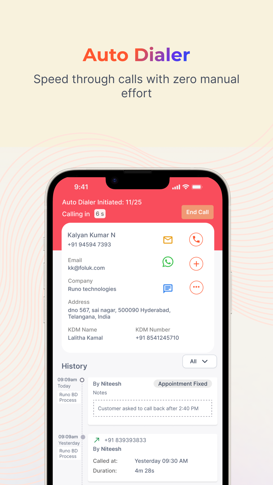 screenshot of Runo Call Management CRM